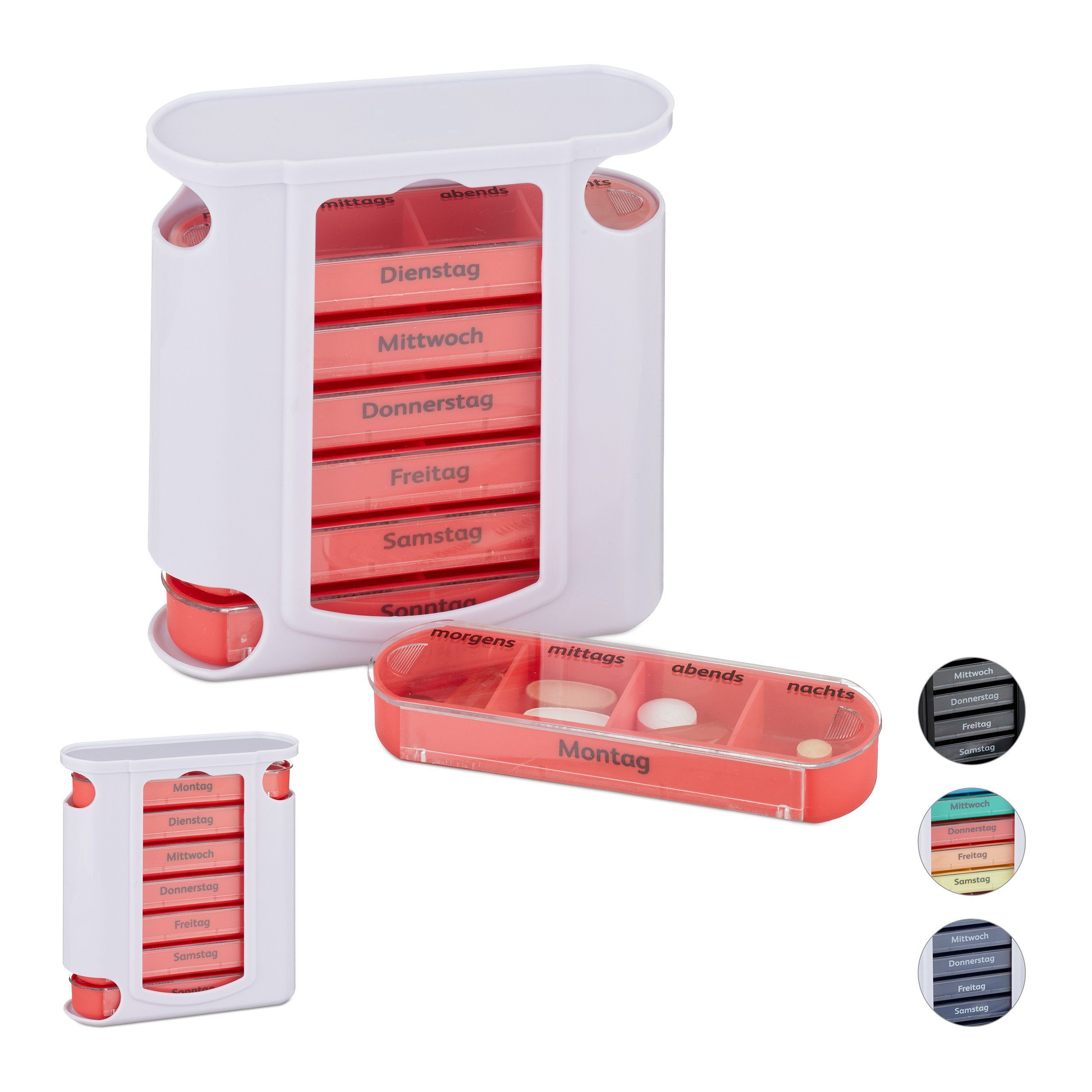 Pillendose 2 x Pillendose 7 Tage 4 Fächer rot