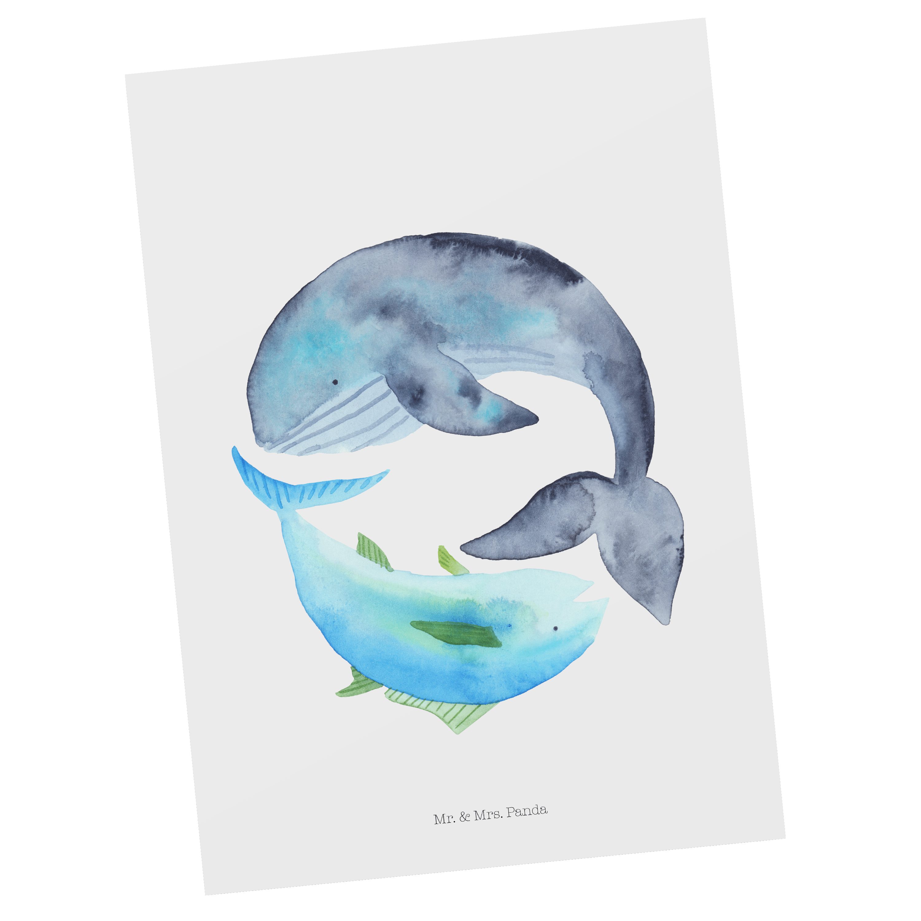 Mr. & Mrs. Panda Postkarte Walfisch & Thunfisch - Weiß - Geschenk, Gute Laune, Tiermotive, Flach