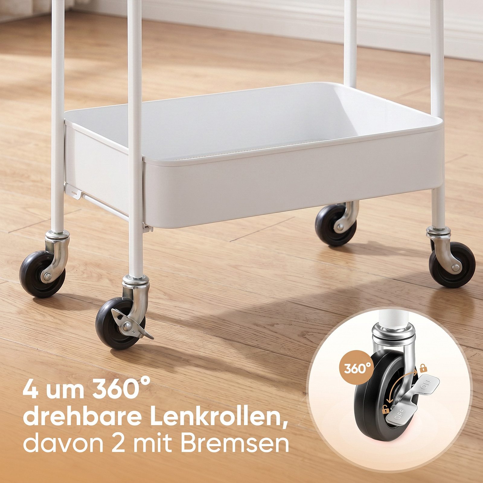 Sekey Küchenwagen Servierwagen mit Rollen Beistellwagen mit 3 Ablageebenen aus Metall, Innovatives Klick-Design für schnelle Montage ohne Schrauben