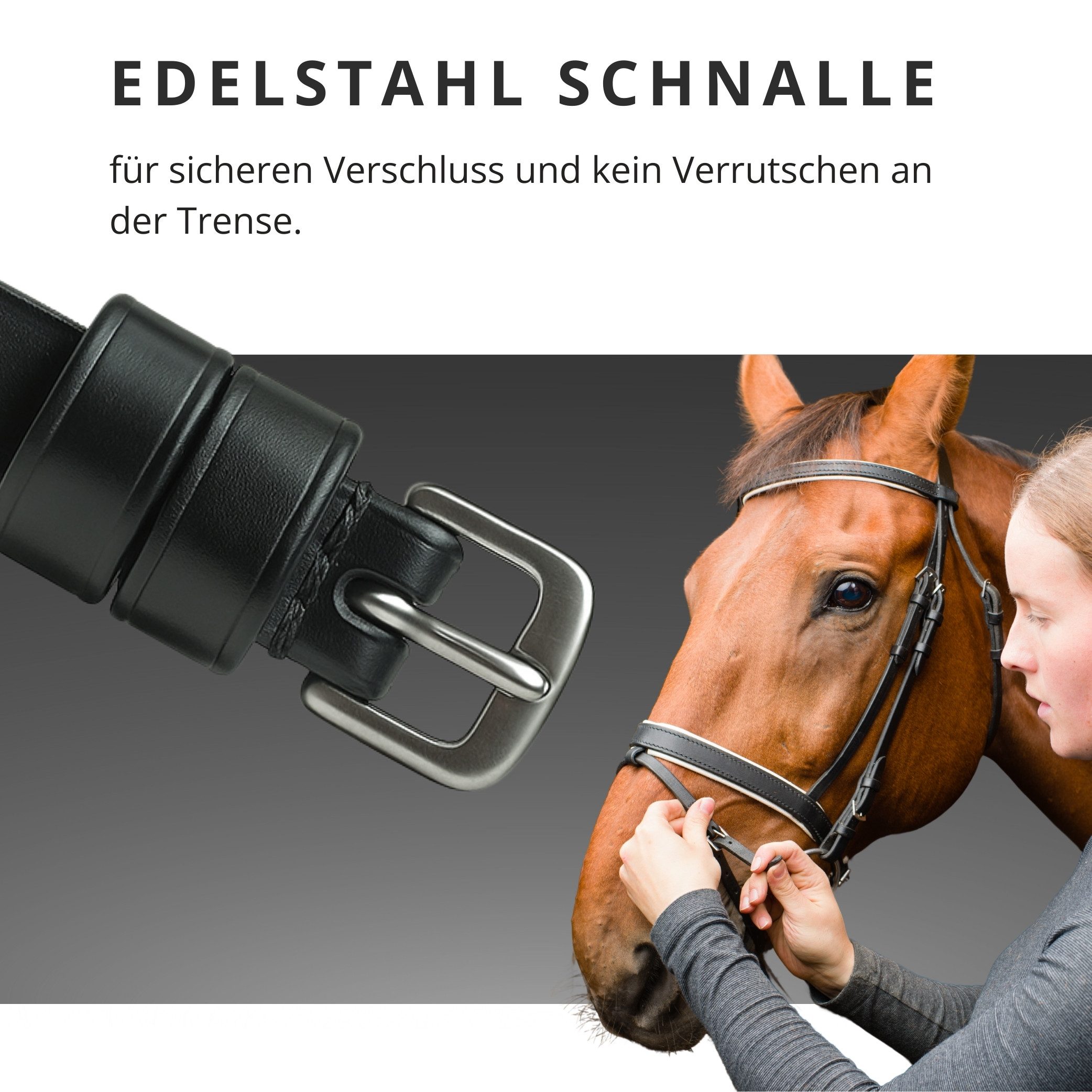 Pferdelinis Trensenzaum Sperrriemen Pferd, für Trense Pferd aus schwarzem Leder, für alle gängigen Trensenmodelle