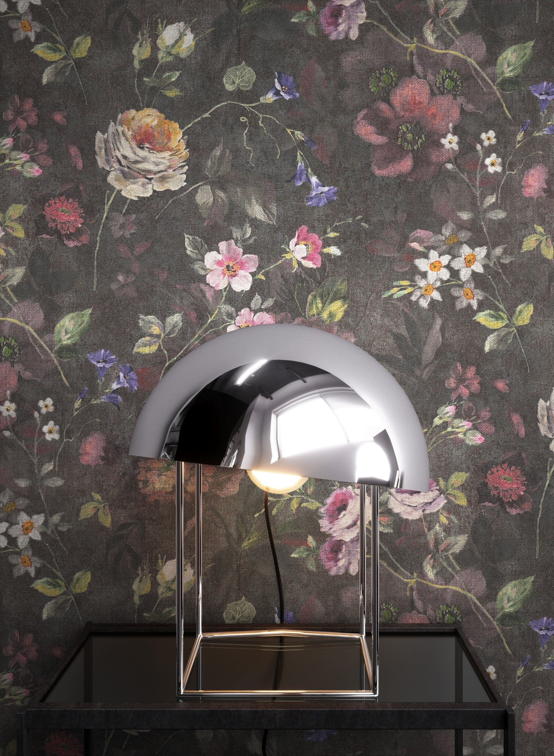 Newroom Vliestapete, Schwarz Tapete Floral Blumen günstig online kaufen
