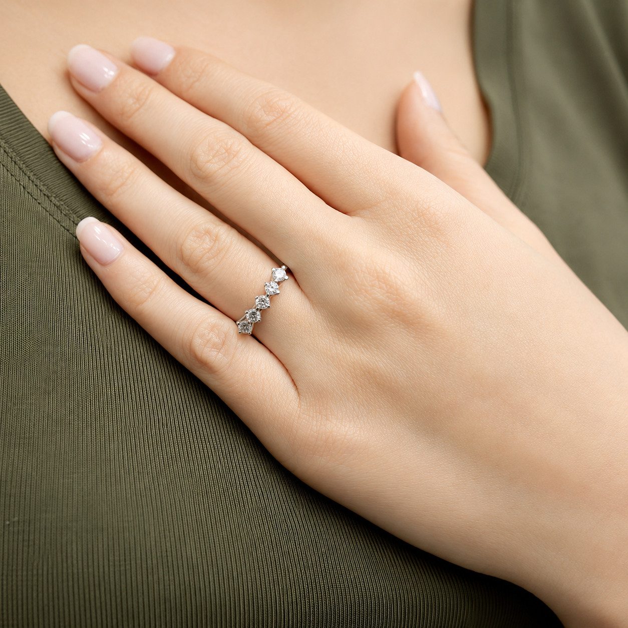 EinStein Diamant Trauring 0,55 Carat 5 Diamanten Allianzring Memoire Ring 14 Karat Weißgold