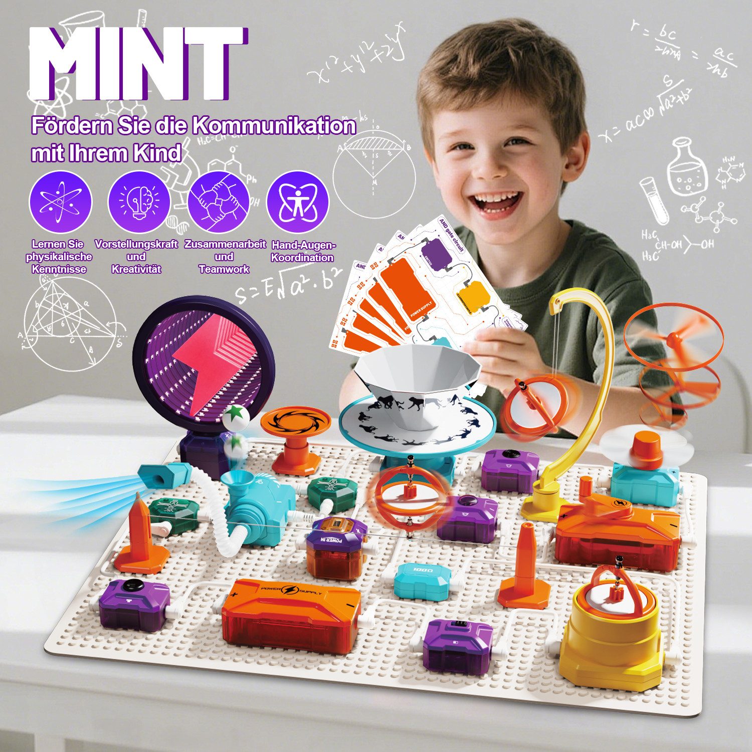 Esun Experimentierkasten Elektronik Baukasten, Experimente für Kinder, 72 STEM Physikspielzeug, (Set, 72-tlg., Komplettset), Mit Lüfter, RGB-Beleuchtung Fliegendem Untertassen