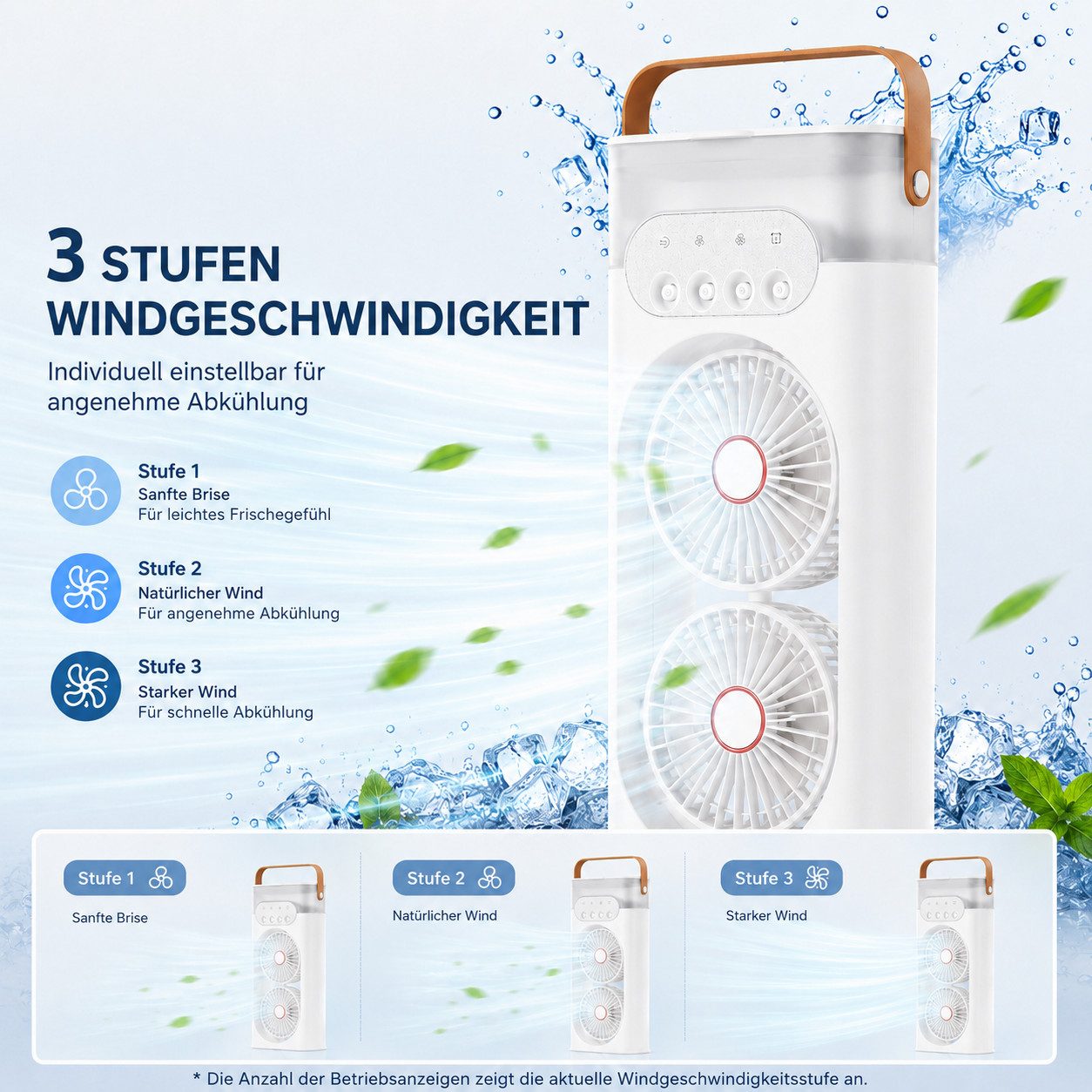 MOPUEA Ventilatorkombigerät Tragbarer Luftkühler Ventilator Multifunktion-Kühlgebläse, Mobiler Luftkühler mit Wasserkühlung, 400ML Wassertank