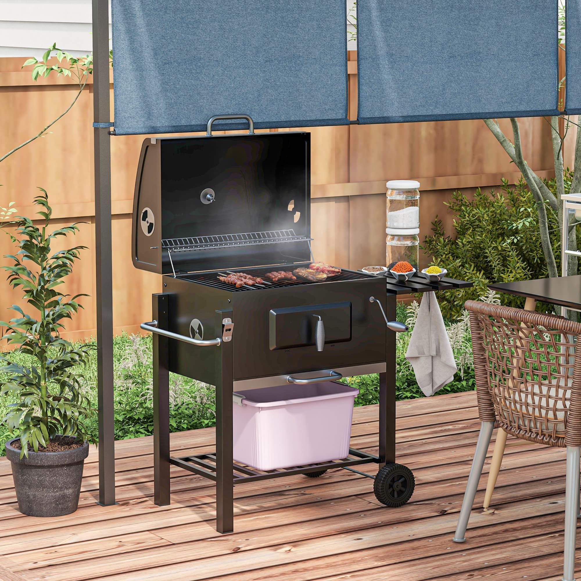 autolock Standgrill Grillwagen Holzkohlegrill BBQ Standgrill Edelstahl,113x65x108cm