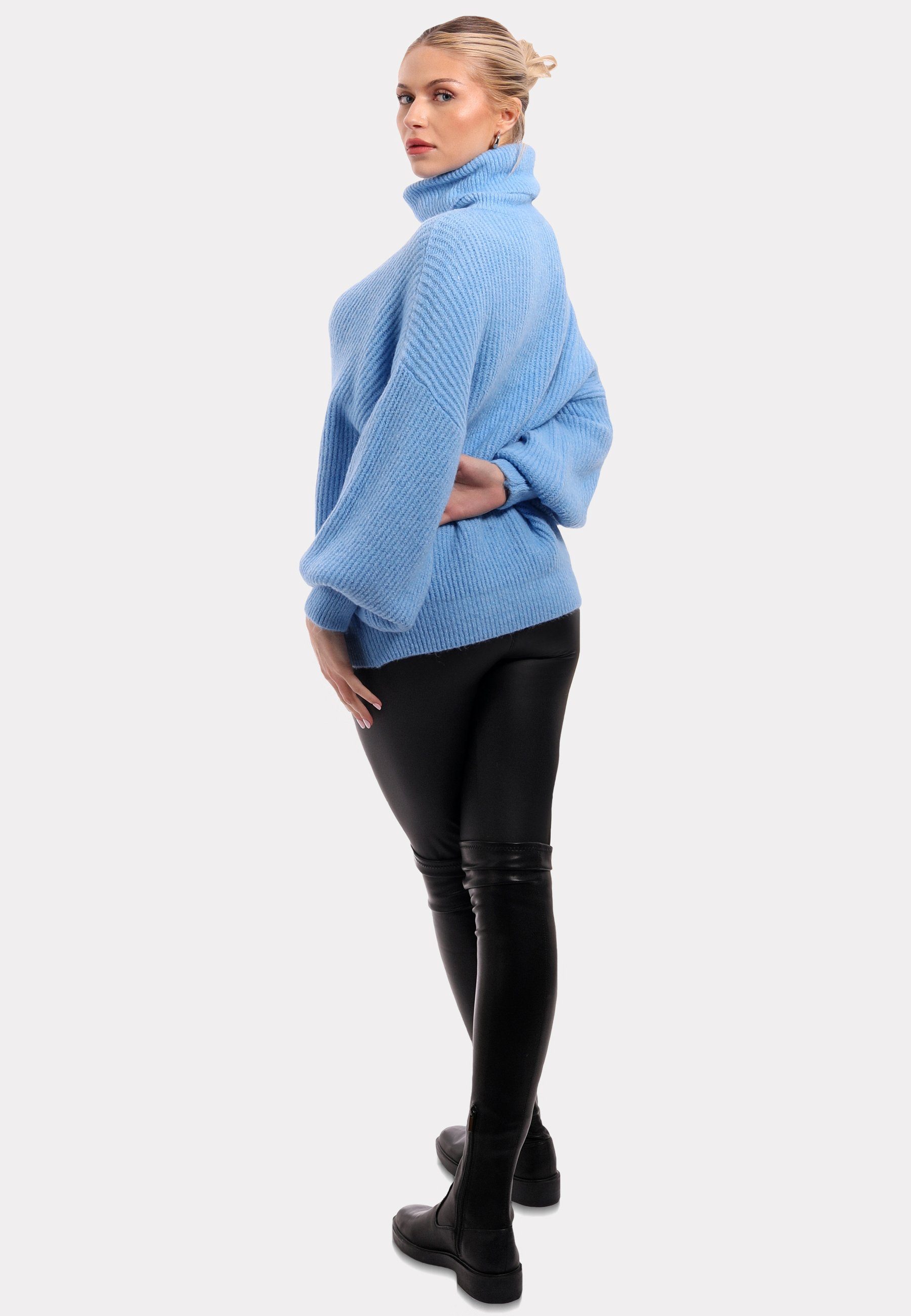 Fashion in Pullover Winter YC Rollkragen mit Style Blau & Casual Rollkragenpullover Unifarbe Sweater