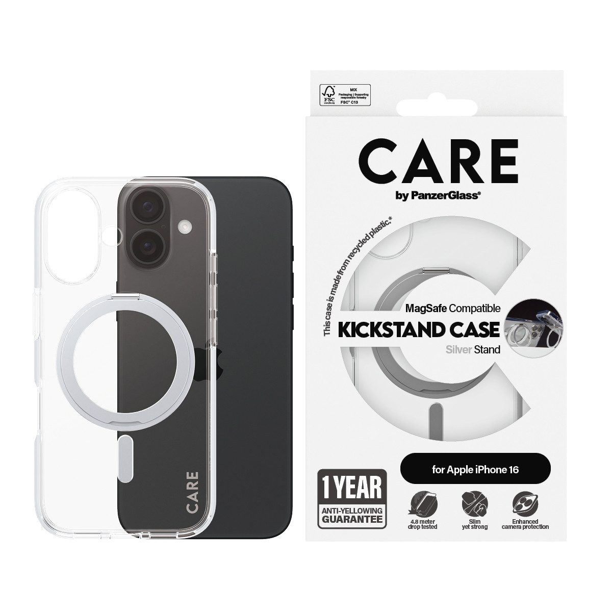 CARE by PanzerGlass Handyhülle Kickstand Case für Apple iPhone 16, Backcover, Schutzhülle, Handyschutzhülle, Case, Schutzcase, stoßfest