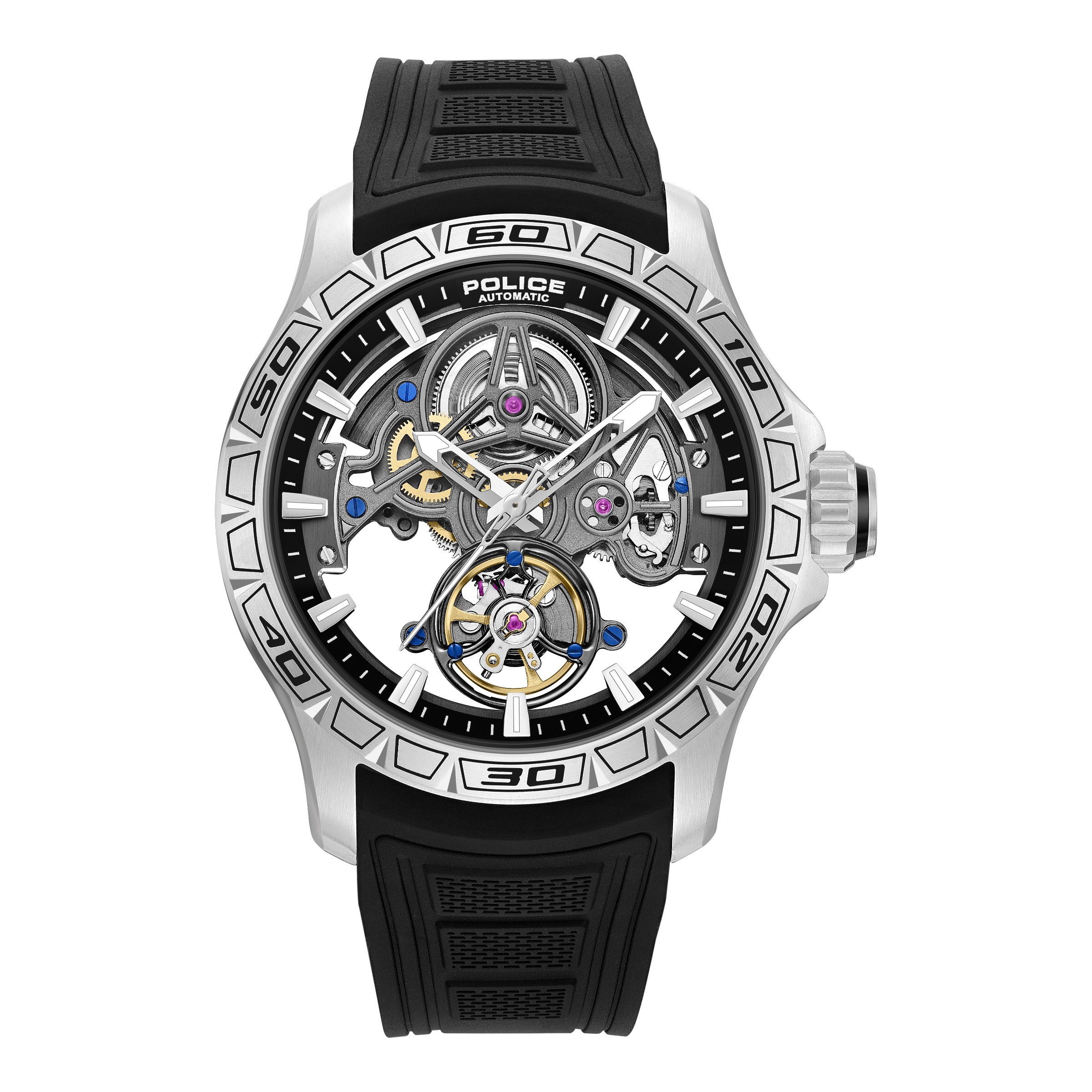 Police Automatikuhr Spirit PEWGR0097801, Armbanduhr, Herrenuhr, Mechanische Uhr, Silikonarmband, analog
