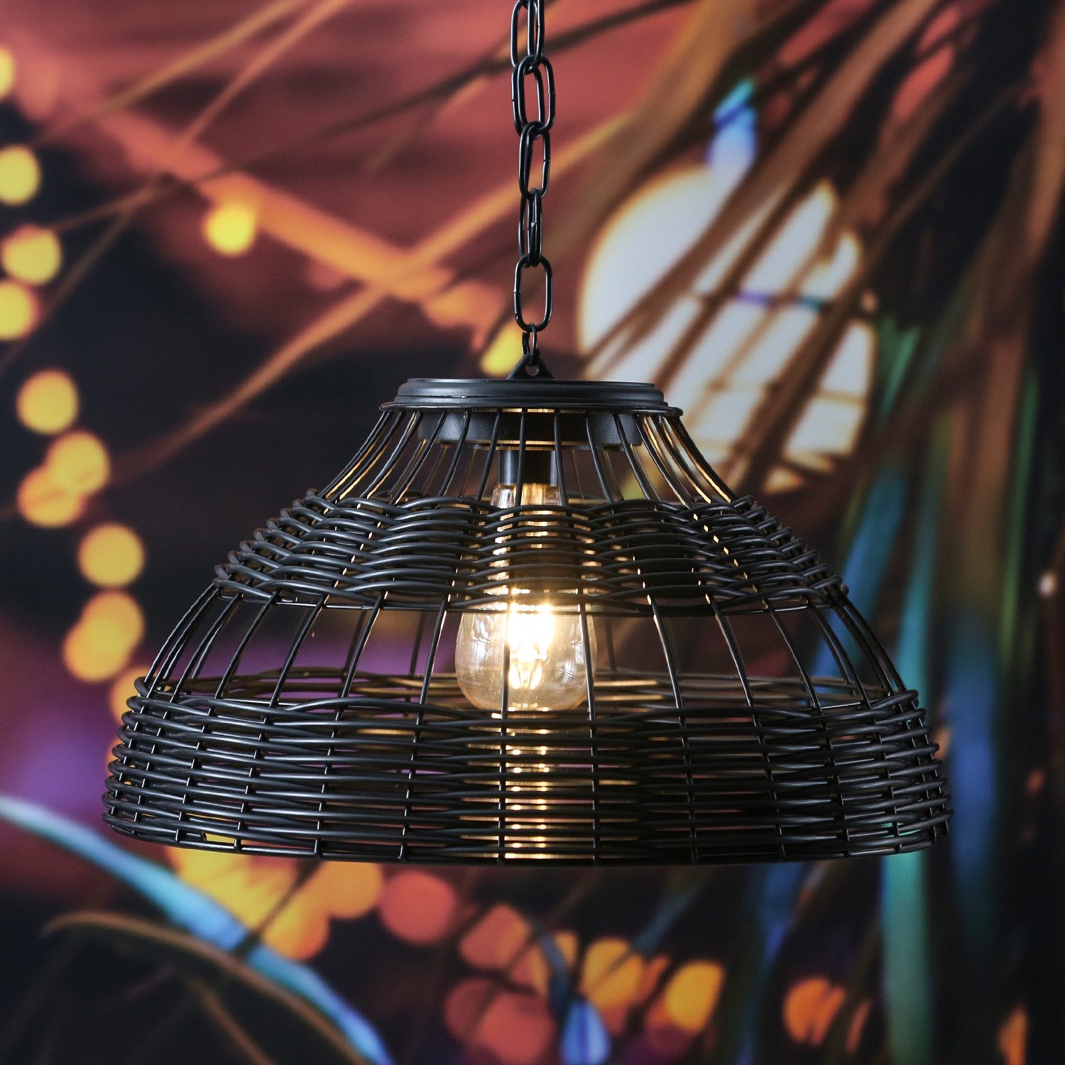 MARELIDA Hängeleuchte LED Solar Hängeleuchte Lampenschirm Korboptik Solarleuchte, LED Classic