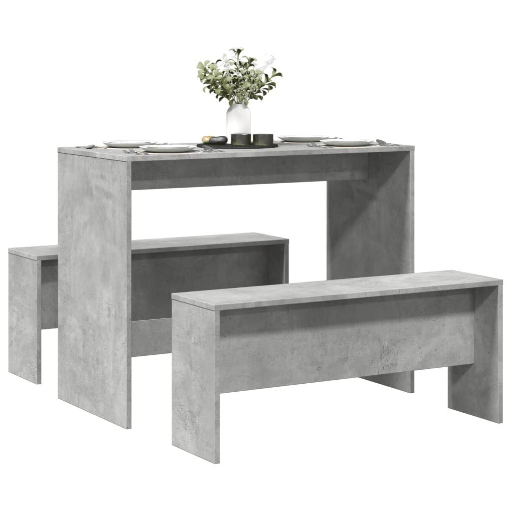 vidaXL Essgruppe 3-tlg. Esstisch und Bank Set Betongrau Holzwerkstoff, (1-tlg)