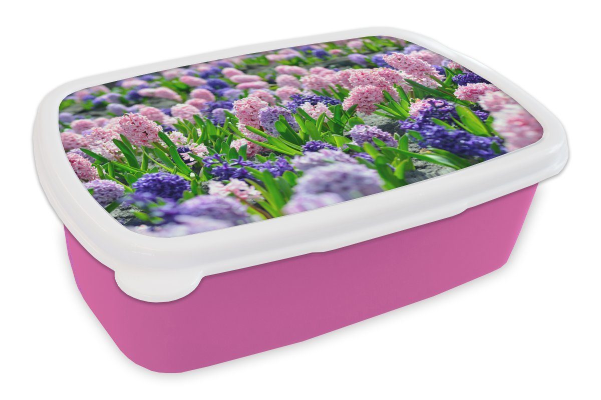 MuchoWow Lunchbox Hyazinthe - Farben Brotbox Mädchen, Brotdose für rosa (2-tlg), - Erwachsene, Kunststoff, Frühling, Snackbox, Kunststoff Kinder