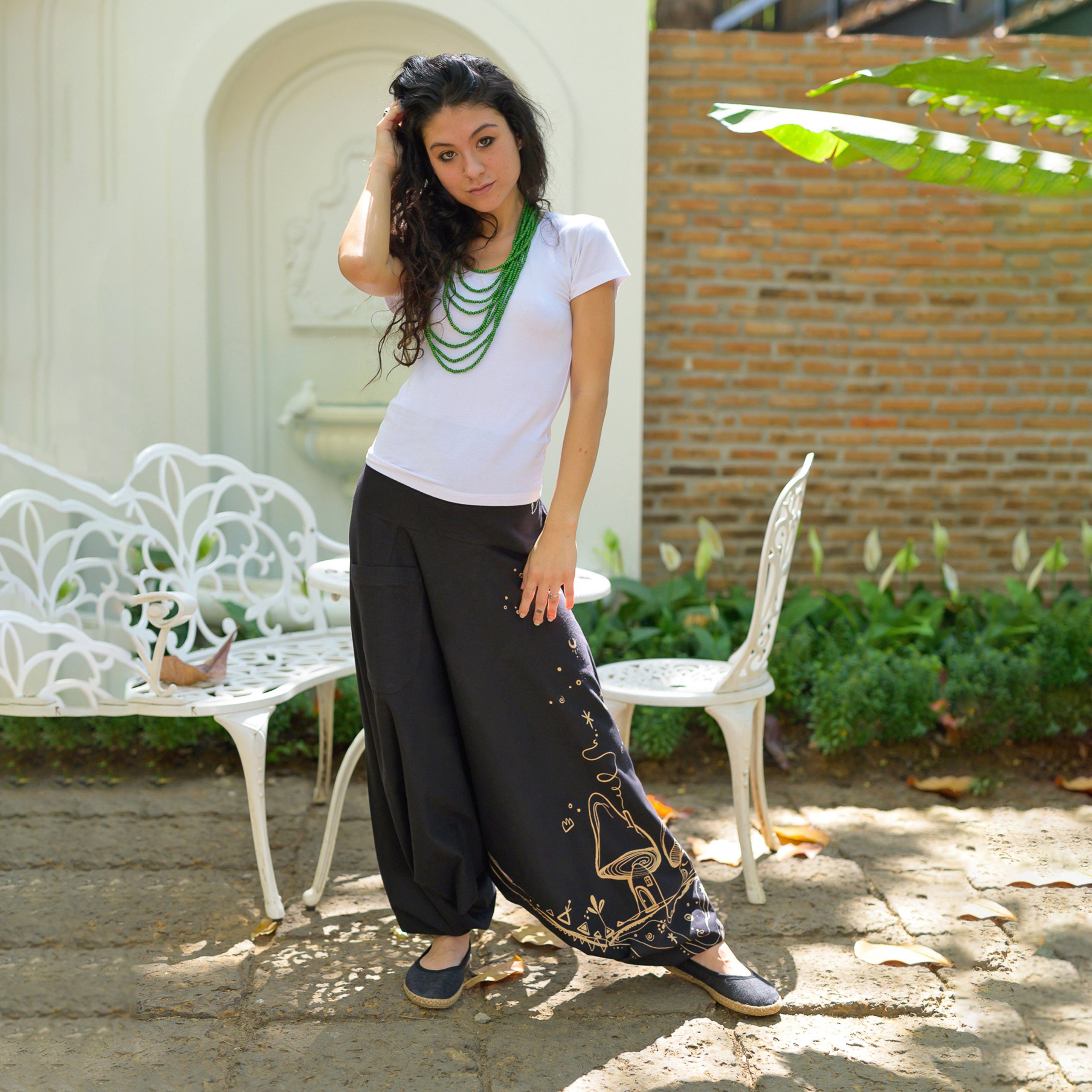 virblatt Haremshose Aladinhose Damen & Haremshose Herren, Baumwolle, Goa Hose Sommerhose Tasche mit Reißverschluss