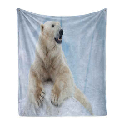 Wohndecke Gemütlicher Plüsch für den Innen- und Außenbereich, Abakuhaus, Zoo Weiß Eisbär auf Eis