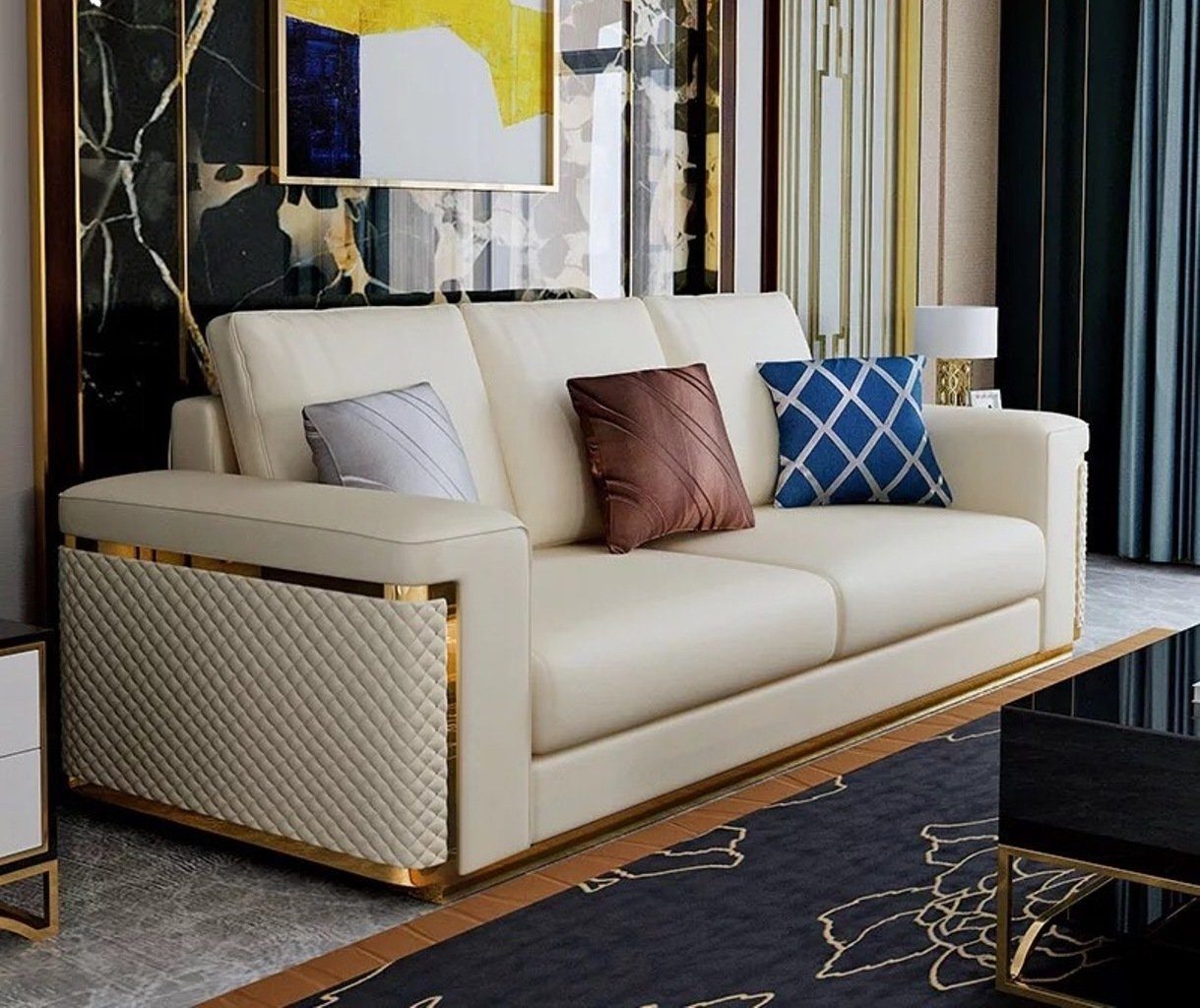 Polster Wohnzimmer-Set, 3+2+2 Set Metall Sitz Sofa Leder Garnitur Design Couch JVmoebel