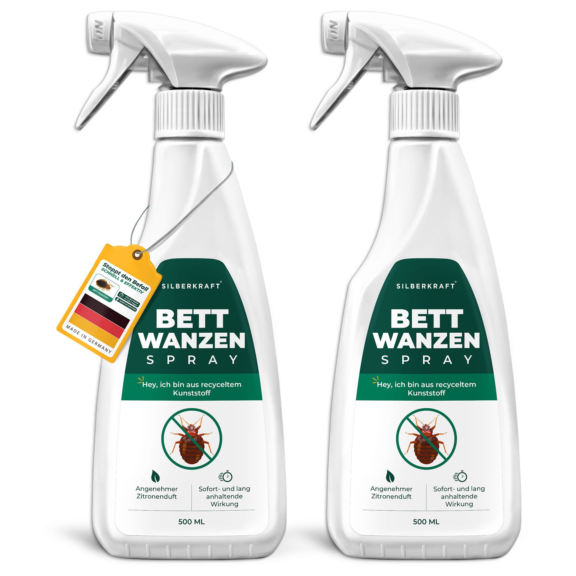 Silberkraft Insektenspray Silberkraft Bettwanzenspray, hält Textilien frei von Bettwanzen, 500 ml, 2-St., Sofortige & langanhaltende Wirkung gegen Bettwanzen, ohne Permethrin