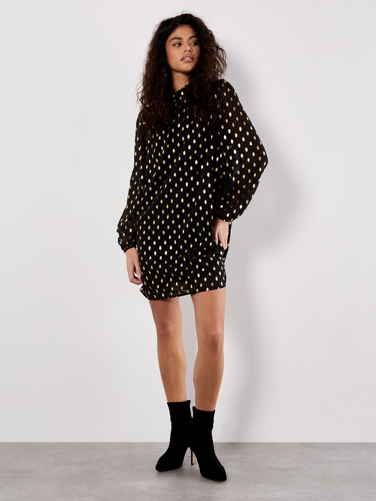 Apricot Chiffonkleid Minikleid mit Goldfoliendruck günstig online kaufen