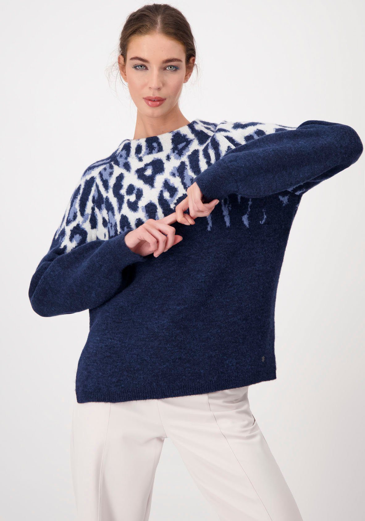 Pullover Leo Leopardenmuster jacquard mit Rundhalspullover Monari