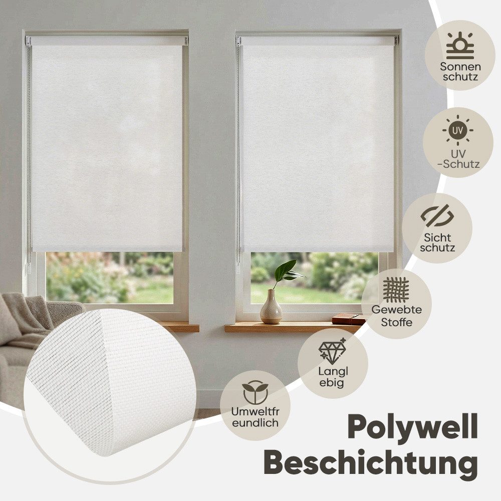 Seitenzugrollo Uni Klemmrollo Lichtschutz mit Bohren/ohne Bohren Klemmfix Rollo, Sekey, Klemmfix, in Leinenoptik, lichtdurchlässig, aus Papier-Polyester-Stoff – Bild 3 von 5