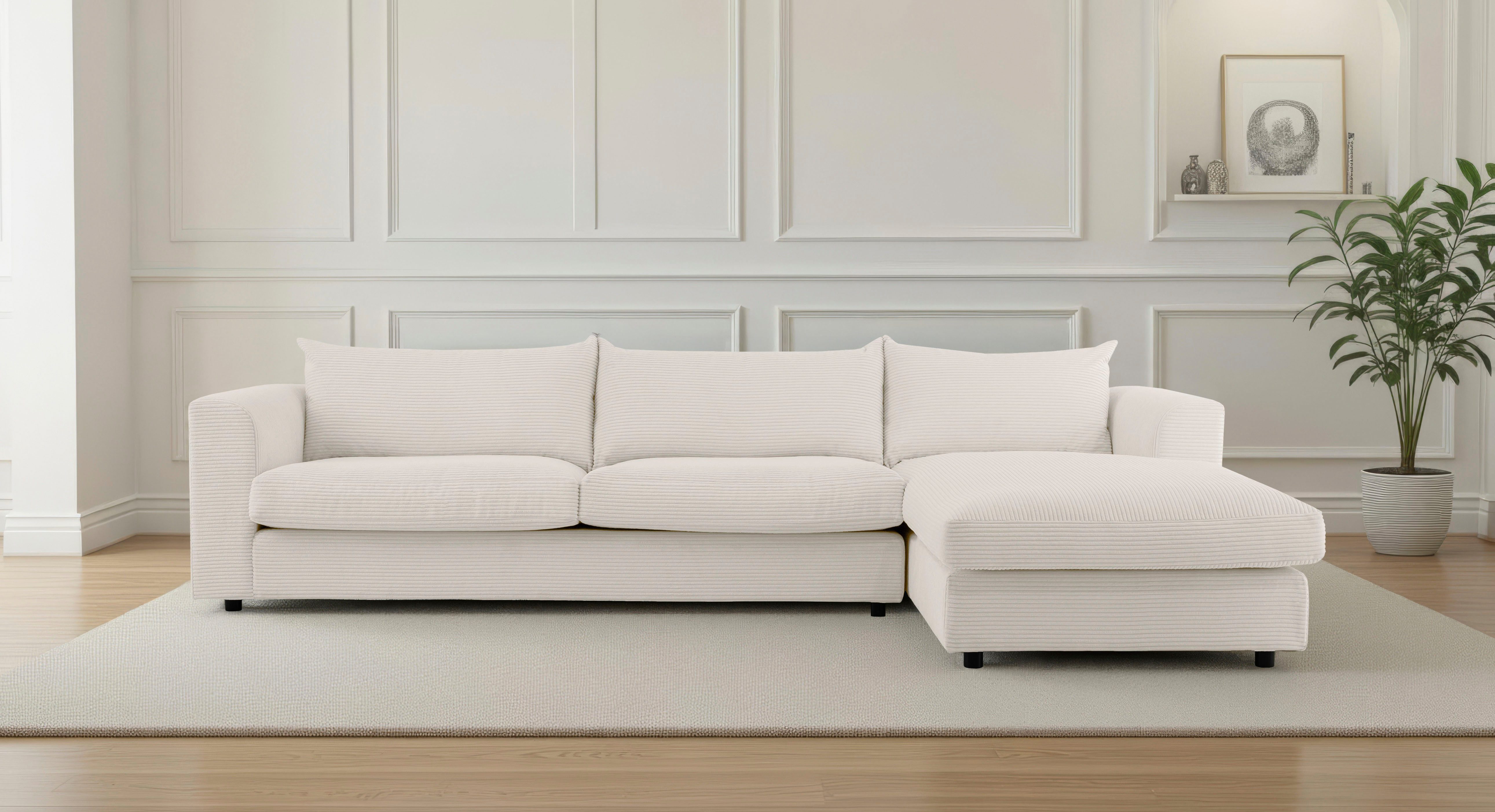 LeGer Home by Lena Gercke Ecksofa Avelina, Breite 297 cm, in Cord- und Chenille- Stoff, Rückenkissen mit Federn