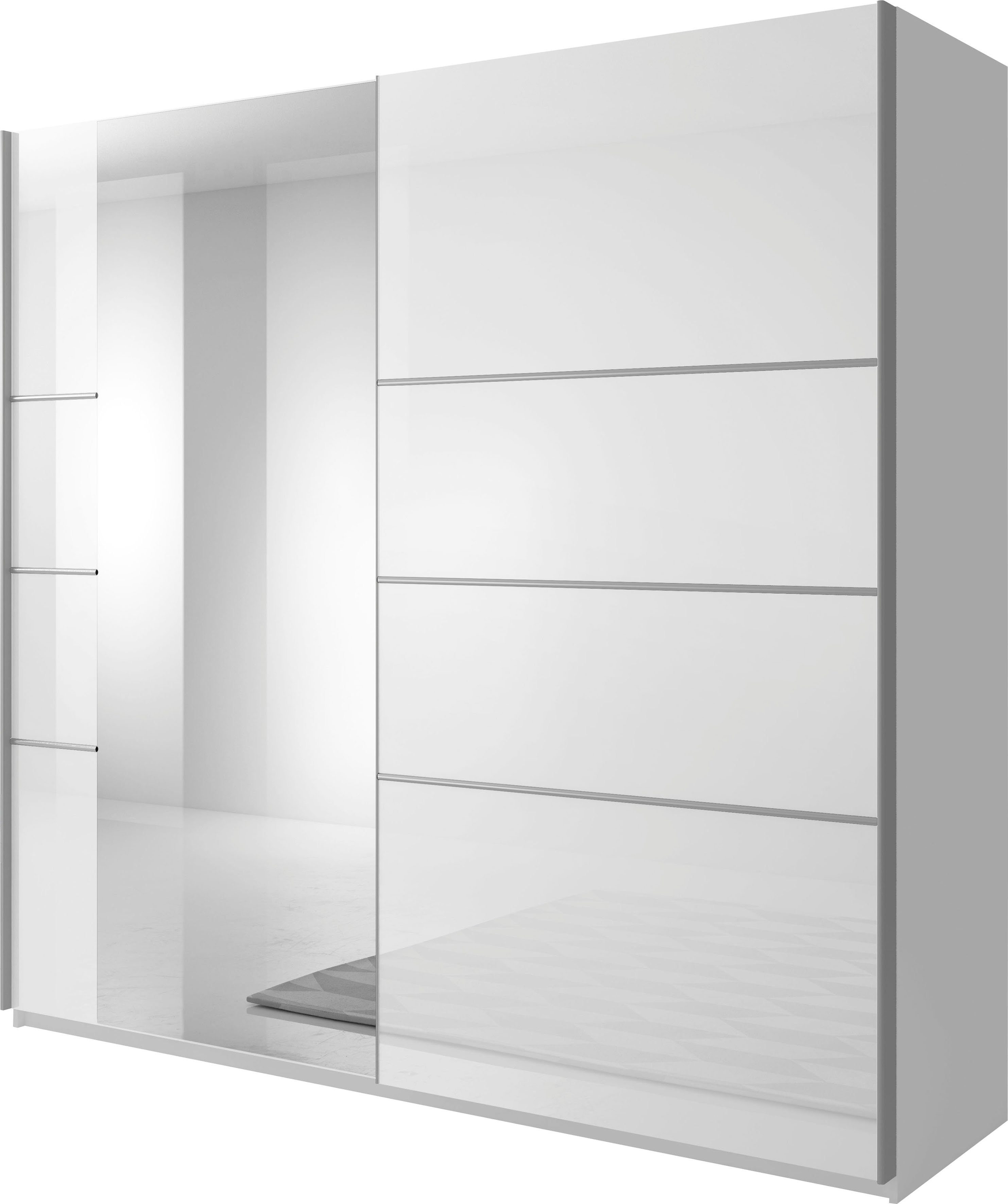 Home affaire Schwebetürenschrank Beta Schiebetürenschrank Kleiderschrank Wäscheschrank mit Spiegel, INKLUSIVE kompletter Innenausstattung, Front in Hochglanz