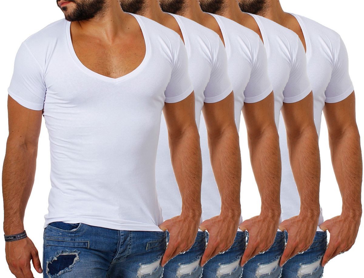 Young & Rich T-Shirt Herren Uni Basic extra tiefer Ausschnitt Unterziehshirt 1315 V-Ausschnitt unifarben kurzarm slim fit