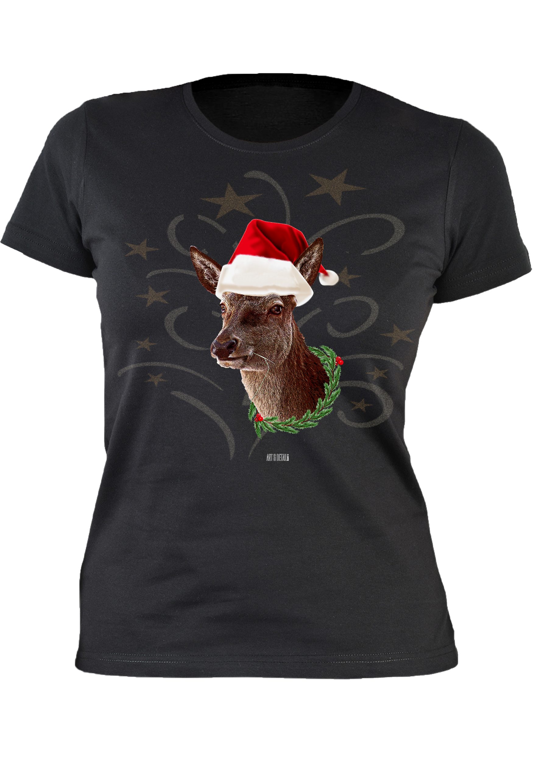 Art & Detail Shirt T-Shirt Weihnachten Design Reh mit Weihnachtsmütze Mrs Xmas