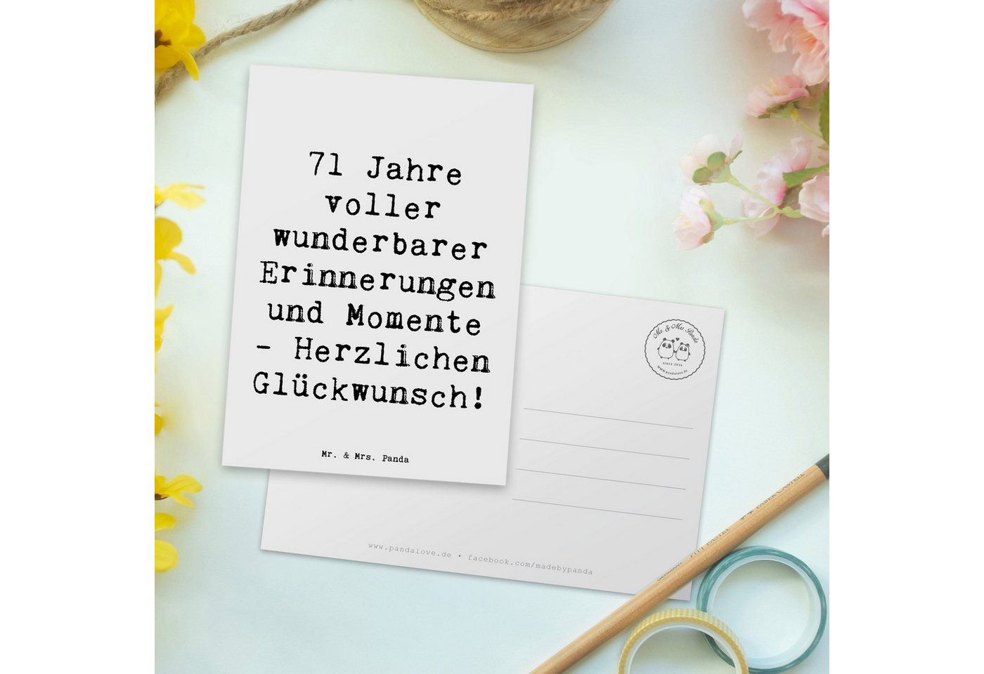 Thumbnail - Mr. & Mrs. Panda Postkarte Spruch 71. Geburtstag Erinnerungen - Weiß - Geschenk, Träume verwirkl, Multifunktionalität