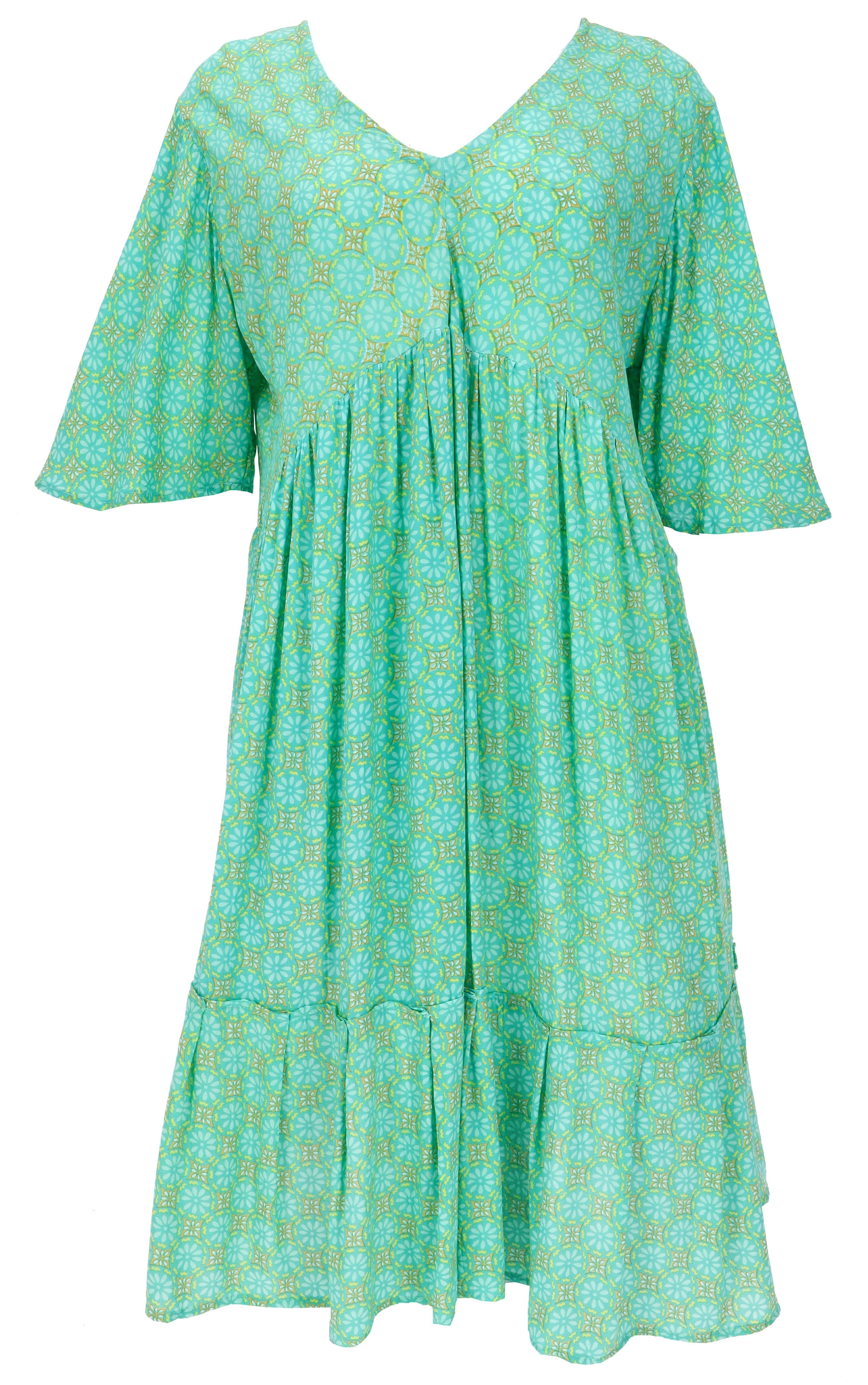 Guru-Shop Midikleid Boho Kurzarm Sommerkleid, Maxikleid,.. alternative Bekleidung