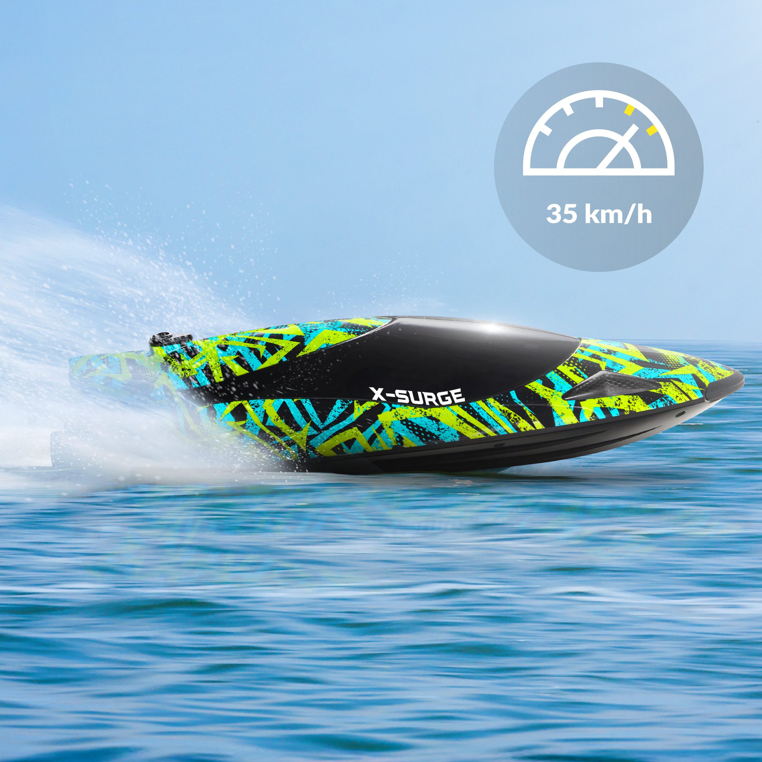 Overmax RC-Boot X-SURGE (Set, Komplettset), 2000W/2 Akkus/Auto-Flip/35kmH/Trimregler/LED-Beleuchtung