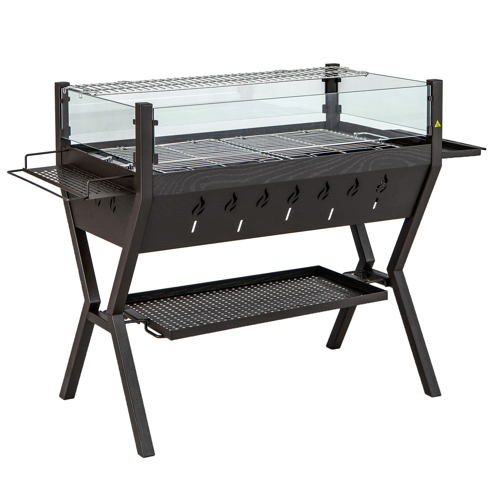 COSTWAY Holzkohlegrill, Campinggrill mit Würzregalen, BBQ-Grill aus Edelstahl