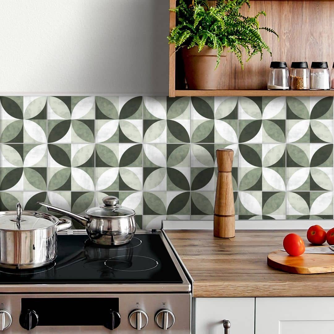 Fliesenaufkleber selbstklebend Klebefliese Matt geometrisch Beton Optik modern 12Stk