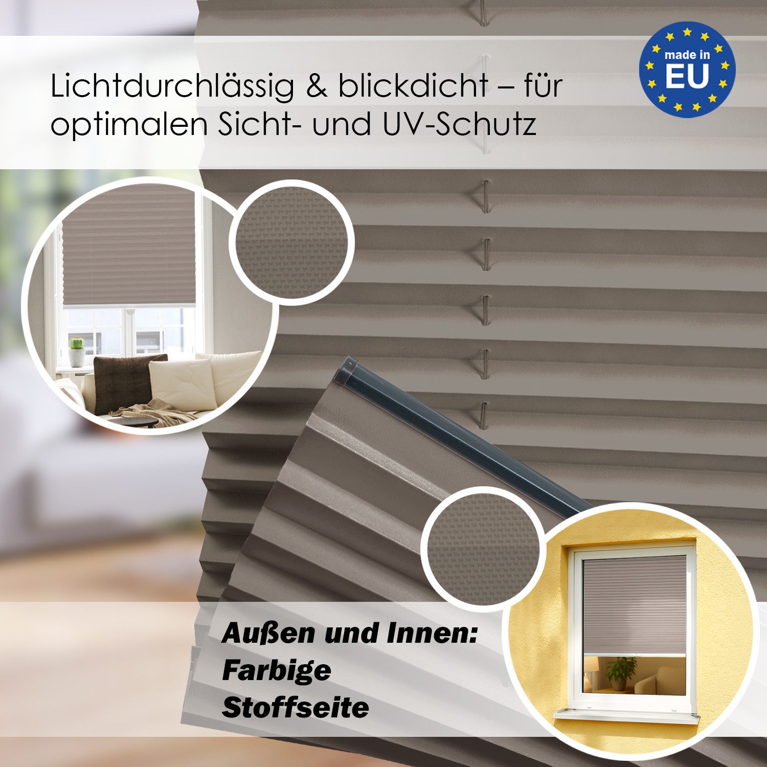 DomDeco Plissee Premium Plissee ohne Bohren, Sichtschutz, lichtdurchlässig, blickdicht, Klemmfix, Klemmfix, UV-beständig, modernes Design, stufenlos