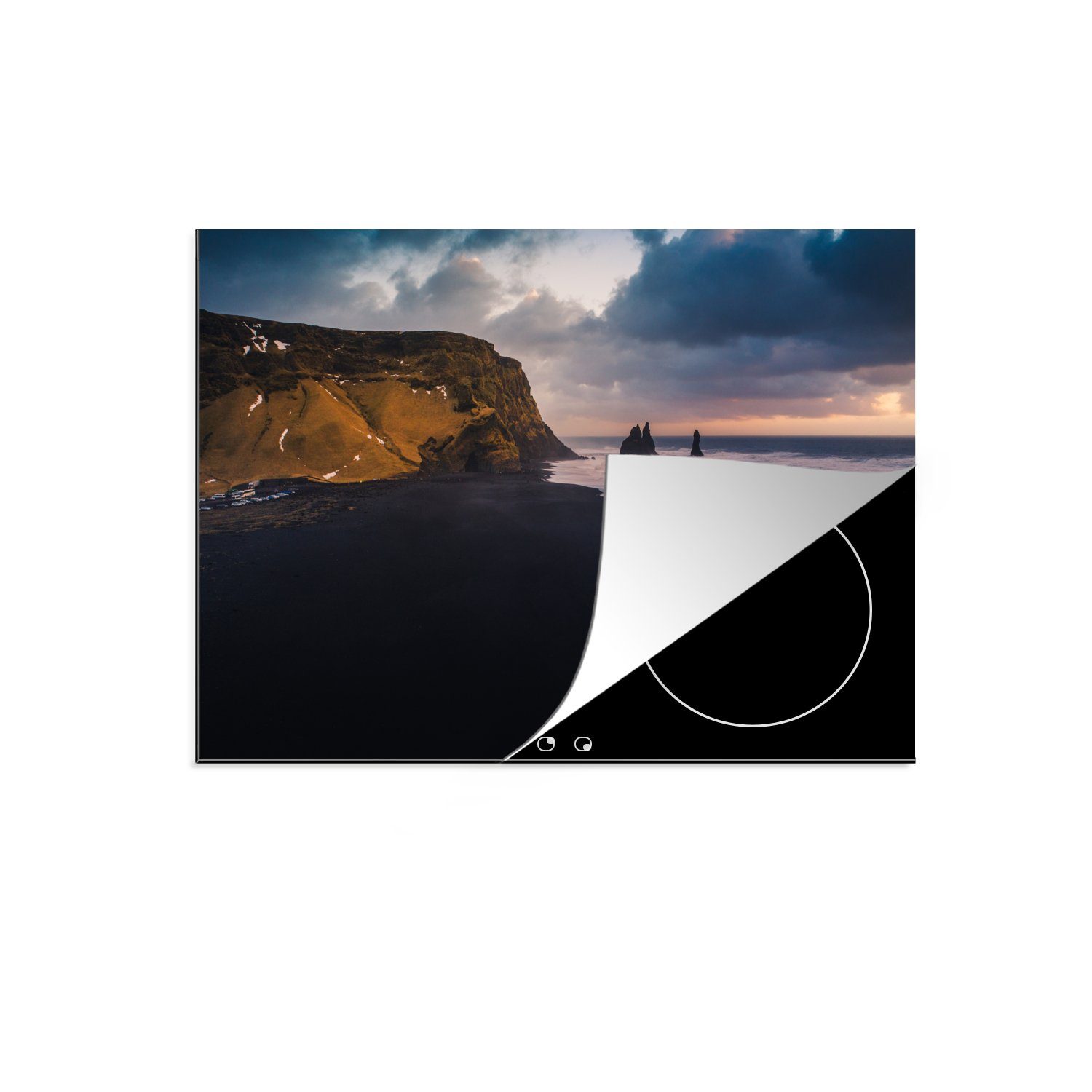 MuchoWow Herdblende-/Abdeckplatte Strand - Nacht - Island, Vinyl, (1 tlg), 71x52 cm, Induktionskochfeld Schutz für die küche, Ceranfeldabdeckung