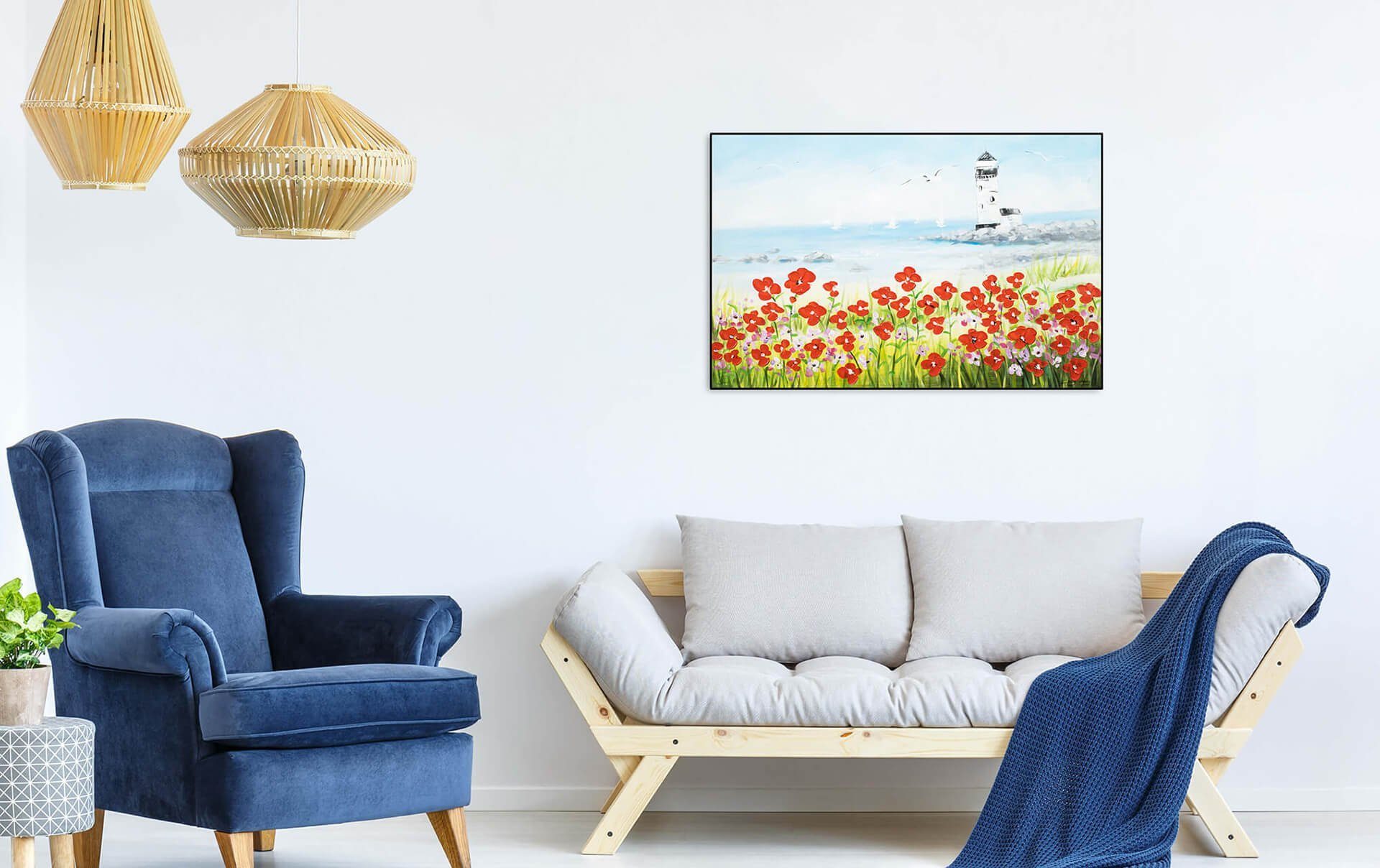 KUNSTLOFT Wohnzimmer Leinwandbild Wandbild cm, zum Blick HANDGEMALT 100% Gemälde 90x60 Meer