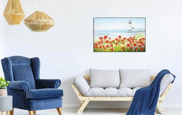 KUNSTLOFT Gemälde Blick zum Meer 90x60 cm, Leinwandbild 100% HANDGEMALT Wandbild Wohnzimmer