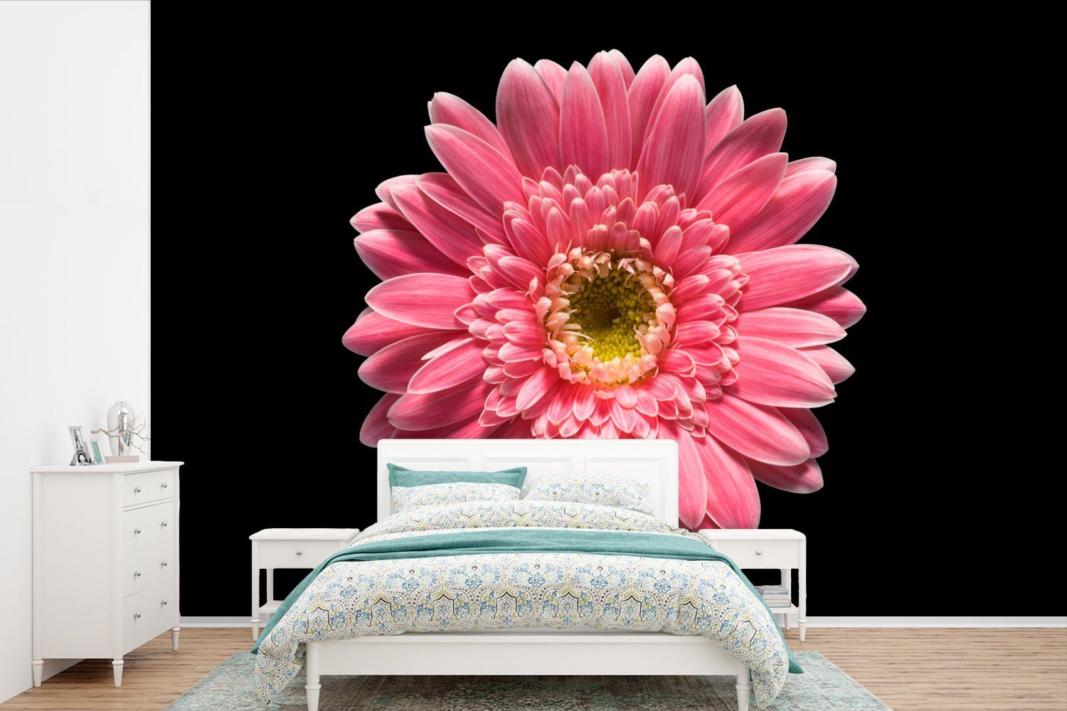 MuchoWow Fototapete Blume - Rosa - Natur, Matt, bedruckt, (6 St), Wallpaper für Wohnzimmer, Schlafzimmer, Kinderzimmer, Vinyl Tapete