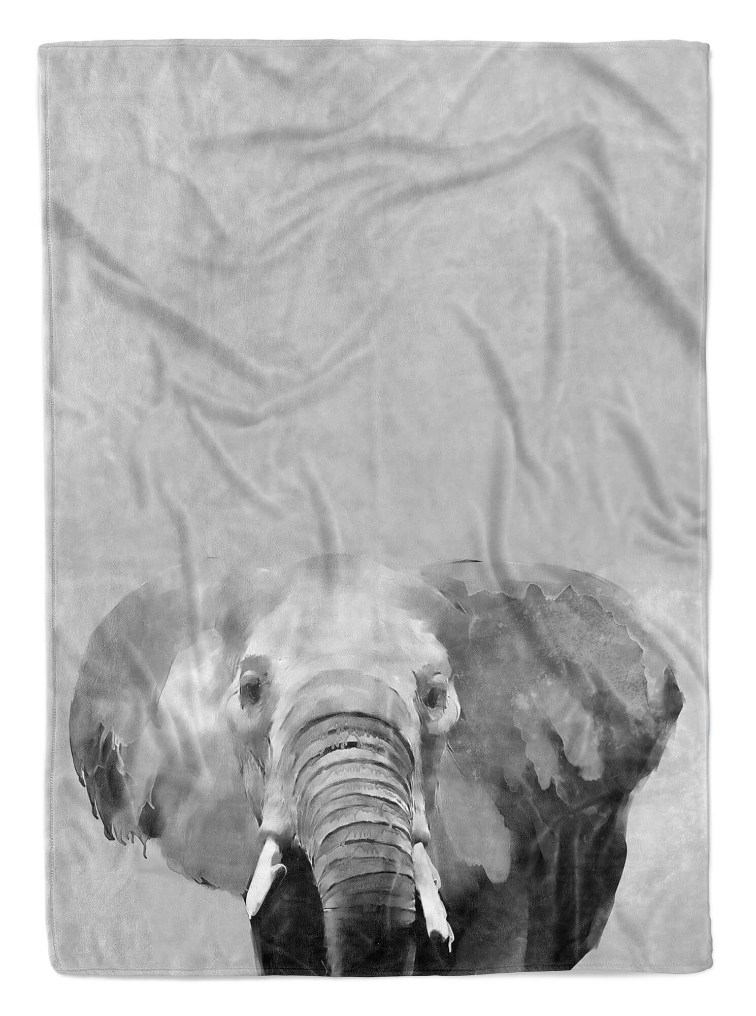 Sinus Art Handtücher Handtuch Strandhandtuch Saunatuch Kuscheldecke Grau Elefant Motiv Afrika Kunstvoll, Baumwolle-Polyester-Mix (1-St), Handtuch