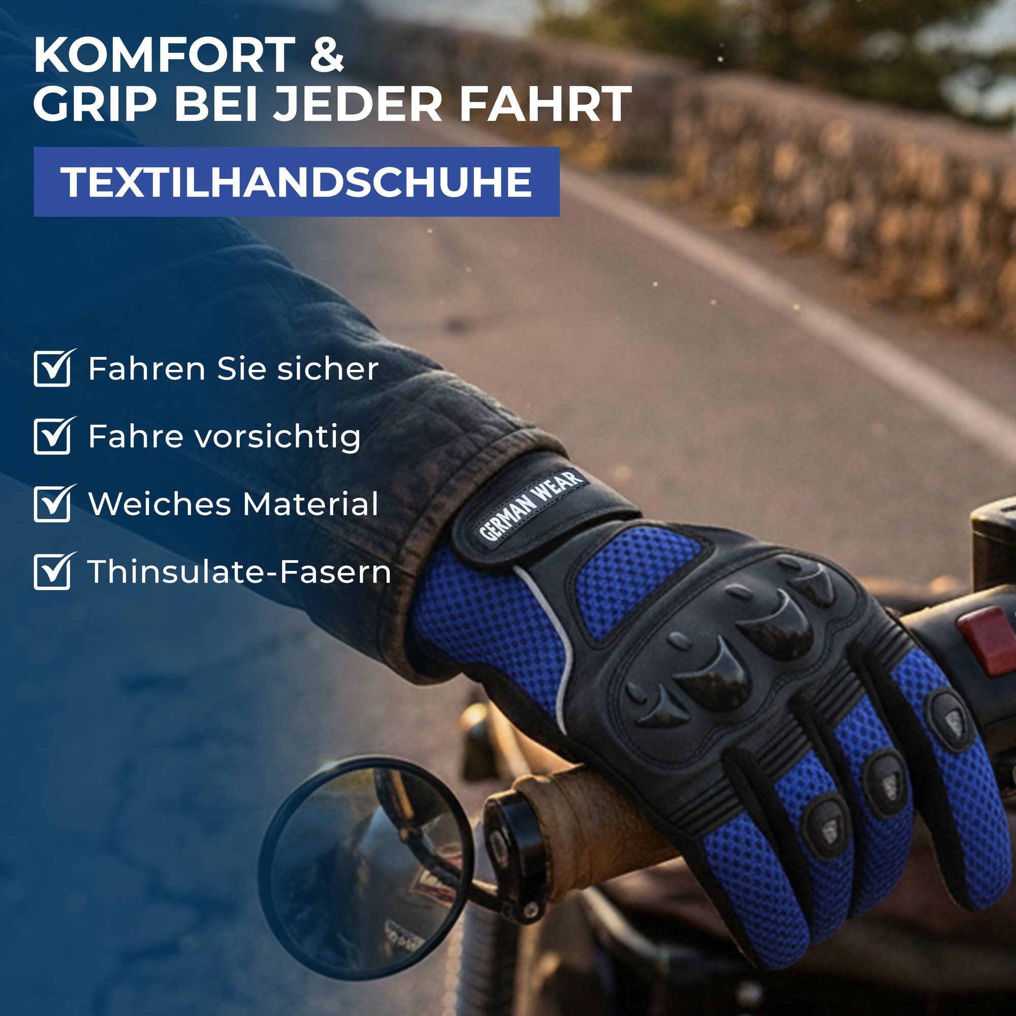 German Wear Motorradhandschuhe GW400G-M9 Motocross Biker Handschuhe Leder- & Textilhandschuhe in 6 Farben – Bild 4 von 5