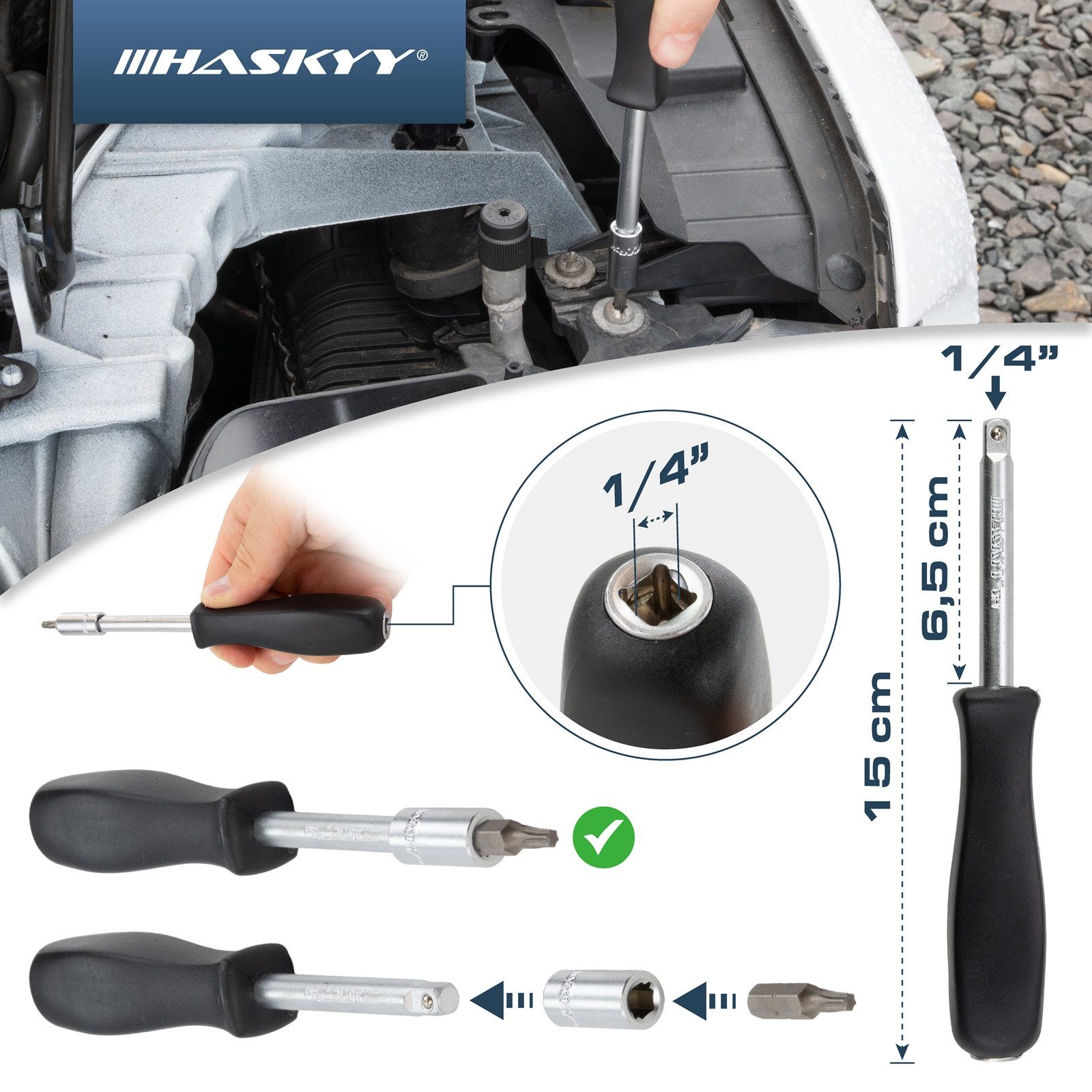 HASKYY Steckschlüssel HASKYY Steckschlüsselsatz 3/8" 1/4" mit Ratsche, Bits und Stecknüssen – Bild 4 von 5