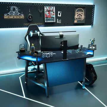 HOMALL Gamingtisch Gaming Tisch mit LED 180cm Computertisch mit Tastaturablage