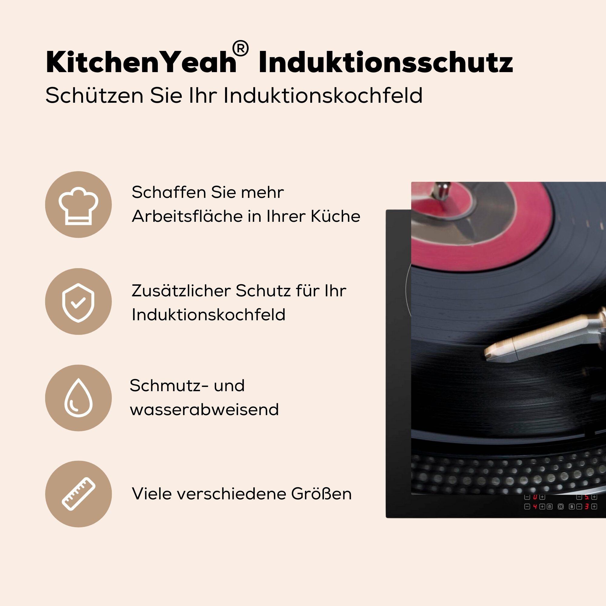 81x52 Vinyl, cm, tlg), Ceranfeldabdeckung Plattenspieler für Herdblende-/Abdeckplatte Schutz (1 mit Schallplatte, die Induktionskochfeld MuchoWow küche,