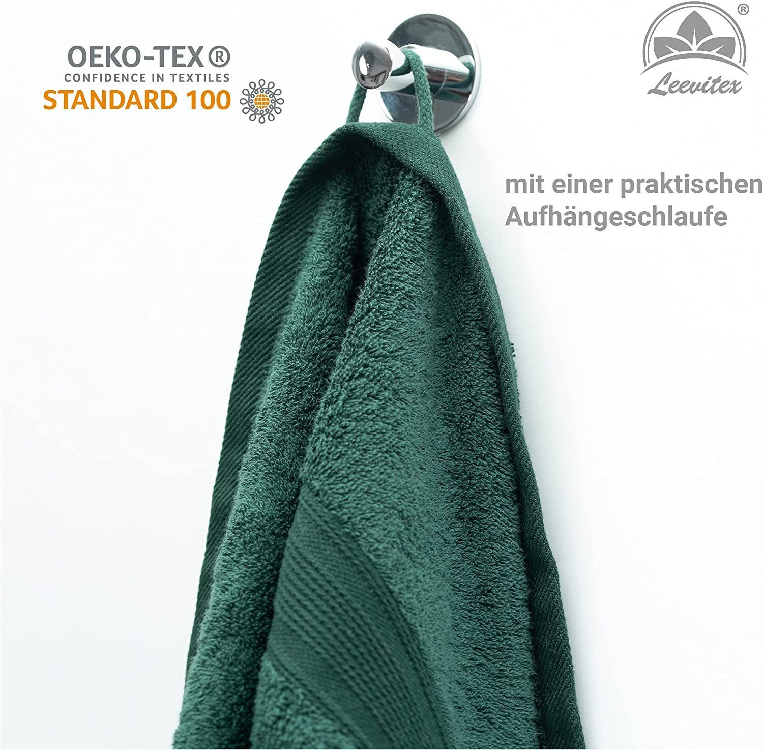 x Dunkelgrün hochwertig 50 fusselfrei leevitex® & 4er Set, cm, Tannengrün Frottee Handtuch verarbeitet 100 /