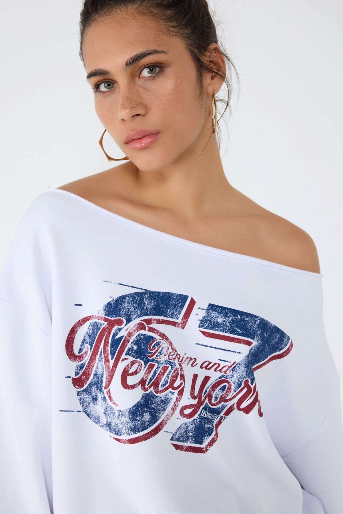 No Matter What Kapuzensweatshirt New York bedrucktes weißes Sweatshirt