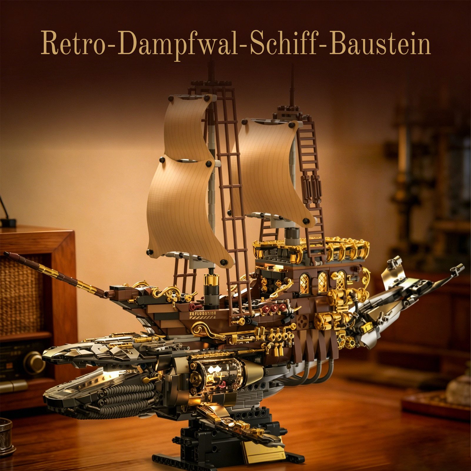 Esun Technik Wal Piratenschiff Bauspielzeug mit Licht, 1960St Modell Schiff Spielbausteine, (Set, 1960 St., Komplettset), Klemmbausteine für Erwachsene und Kinder Geschenk