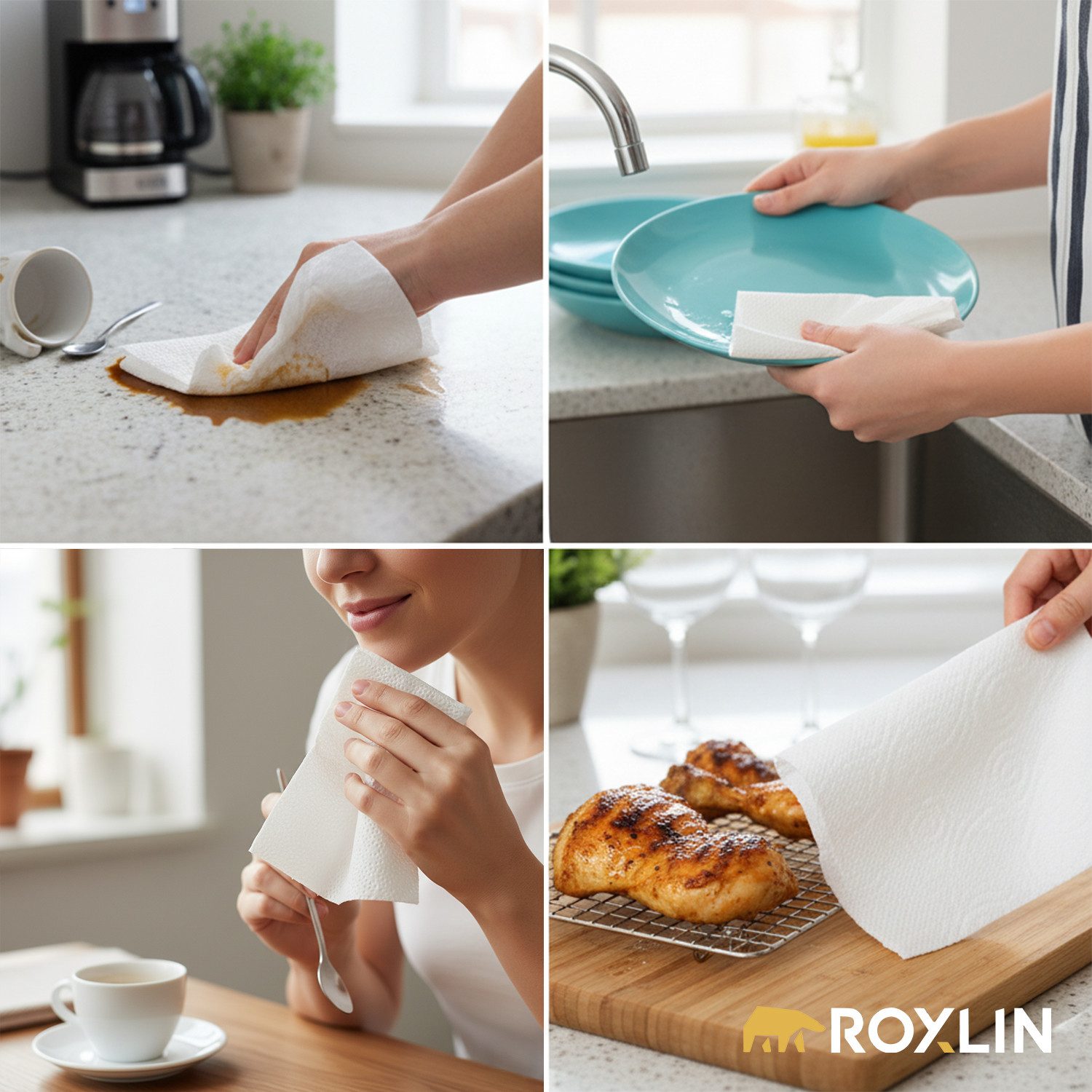 Roxlin Papierküchenrolle Premium Küchenrollen 3-lagig – Ultraweich, Saugstark & Reißfest (8-St)