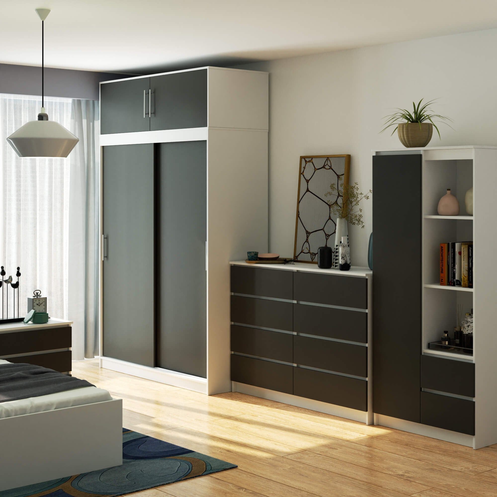 Raumhirsch Furniture Kleiderschrank Eleganter Kleiderschrank - Großer Stauraum - Garderobenschrank Hochwertige Spanplatte, Maße: 180 x 120 x 50 cm, 3 Türen