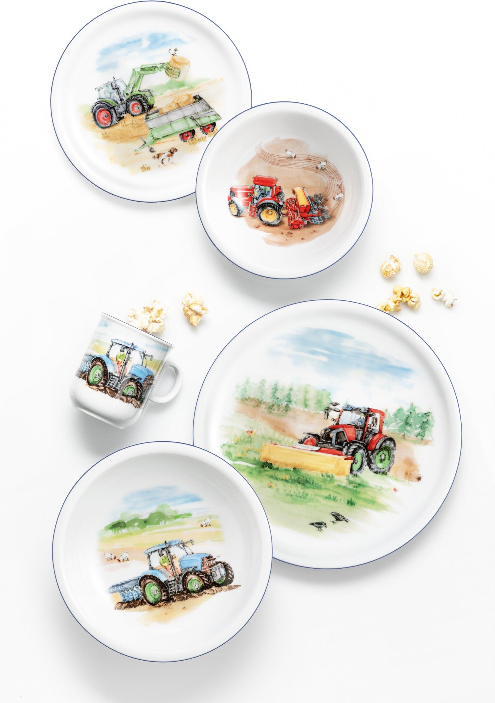 Seltmann Weiden Kindergeschirr-Set Compact Mein Traktor (3-tlg), 1 Personen, Porzellan, Teller, Schüssel, Becher, Made in Germany, 3 Teile, für 1 Person
