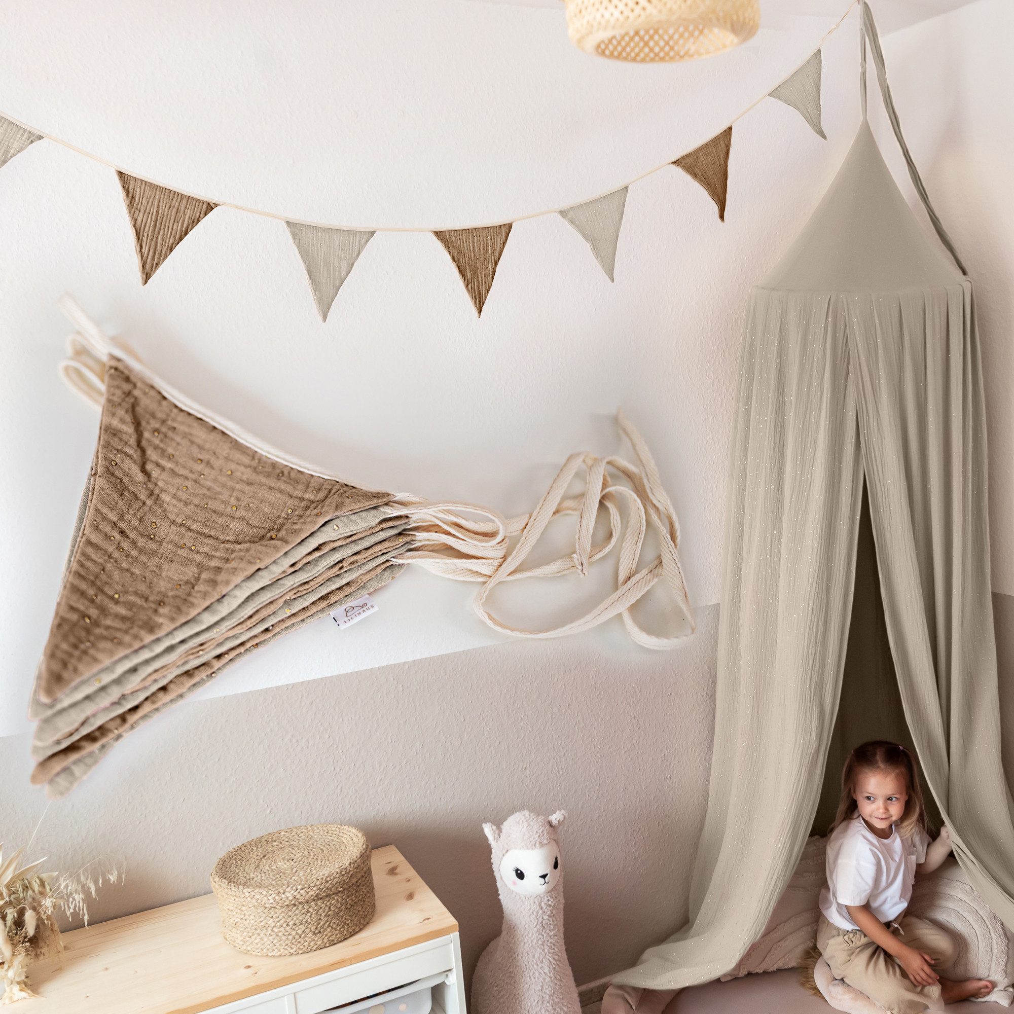 lilimaus Wimpelkette Sternenkette für Kinderzimmer - handgenähte Stoff-Girlande, handgefertigte Stoff-Girlande ca. 300 cm - Wimpel oder Sterne