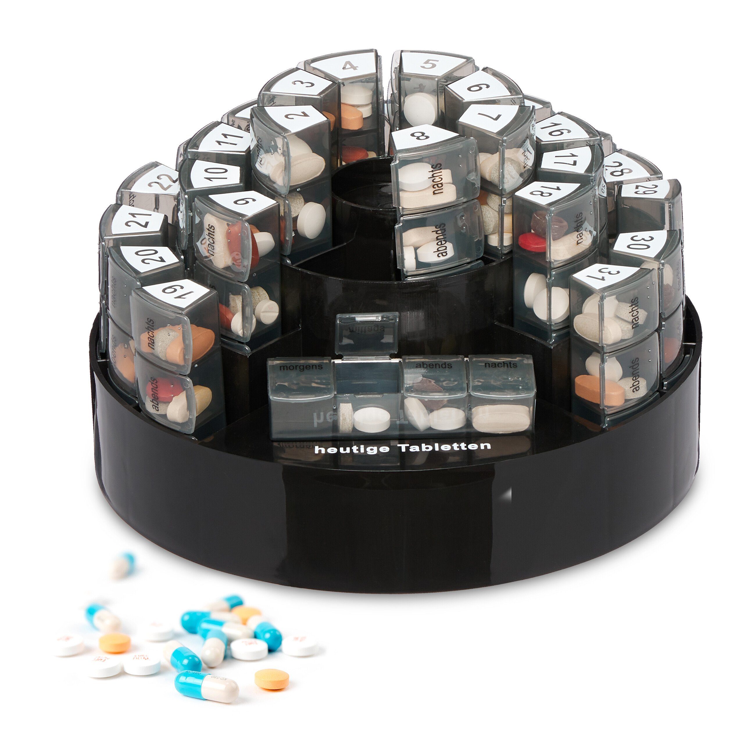 relaxdays Pillendose Tablettenbox 31 Tage 4 Fächer (31 St)