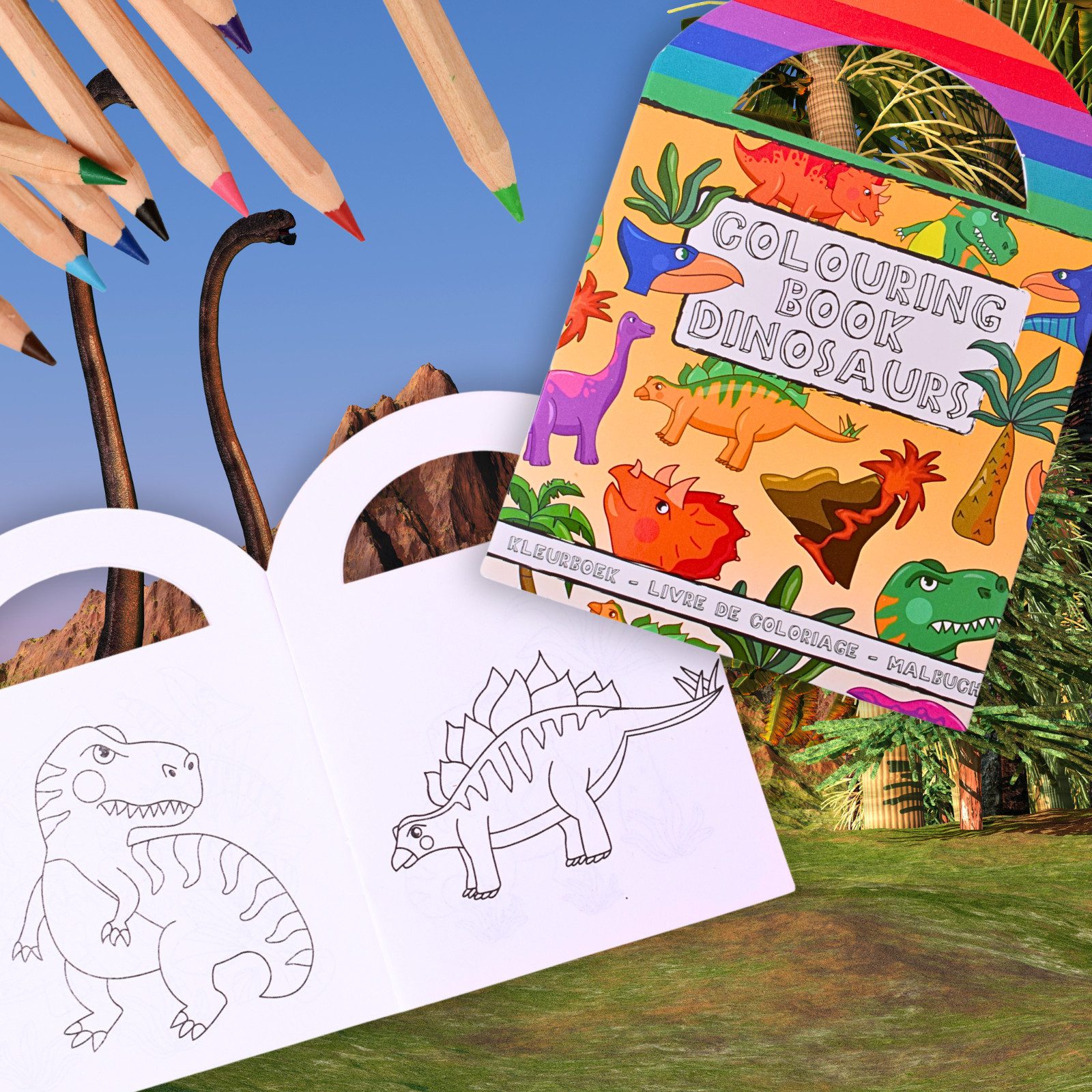TE-Trend Stickerbuch 12 Stück Dinosaurier Motiv Malheft Ausmalheft Set mit je 15 Sticker, mit 15 Dinosaurier-Sticker